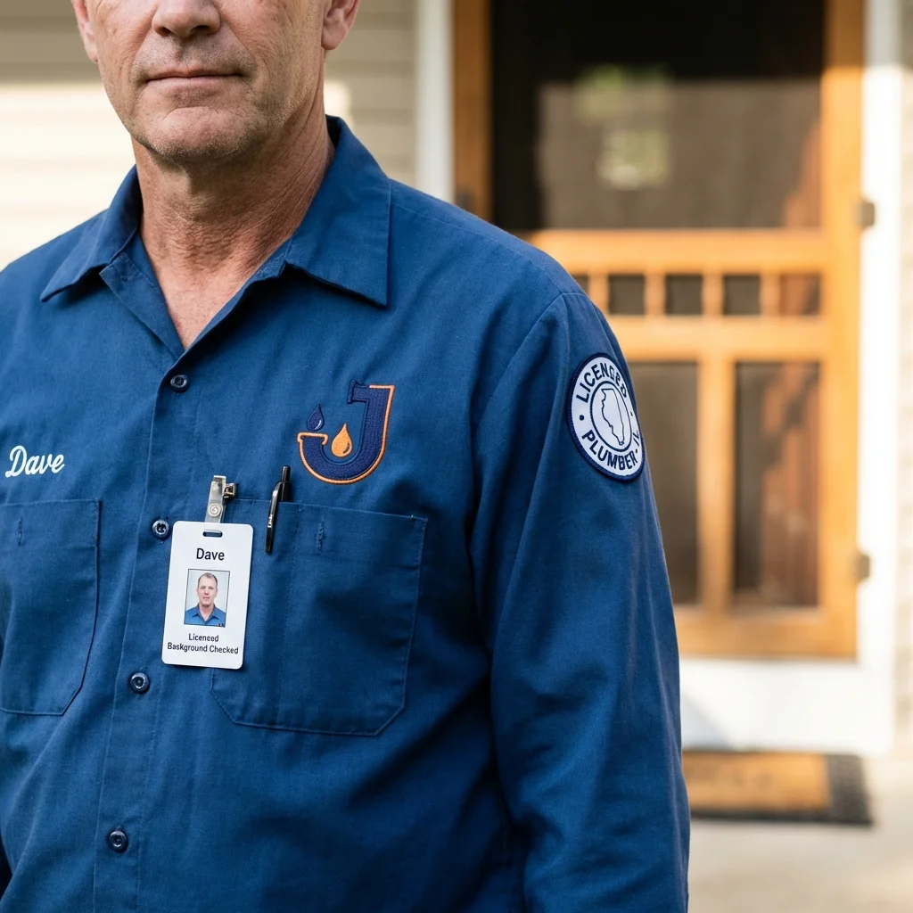 Licensed plumber showing ID badge in Wedowee, AL