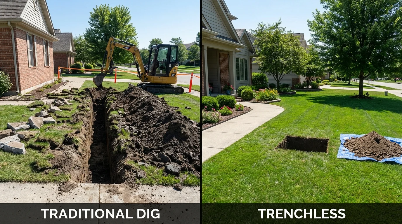 Trenchless sewer repair with minimal yard damage versus traditional excavation in Wedowee, AL